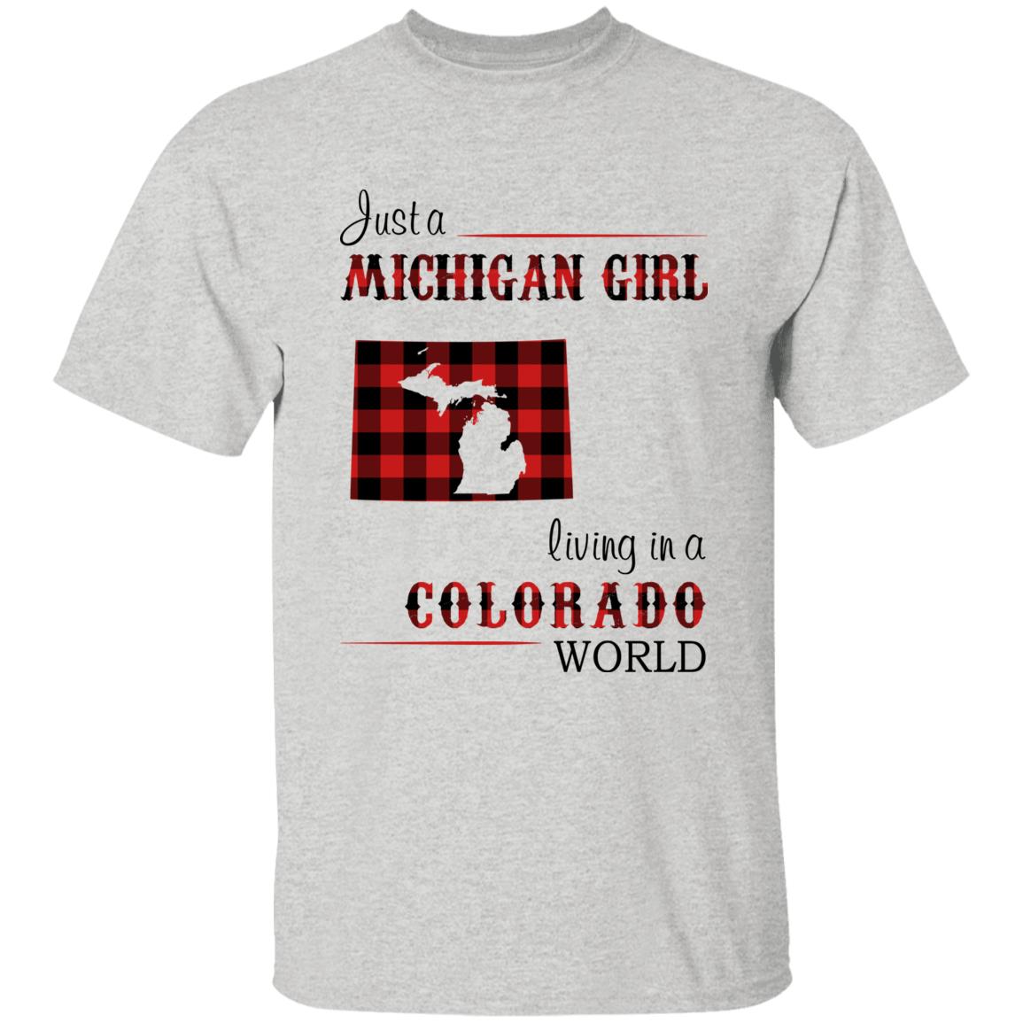 Just A Michigan Girl Living In A Colorado World T-shirt - T-shirt Born Live Plaid Red Teezalo