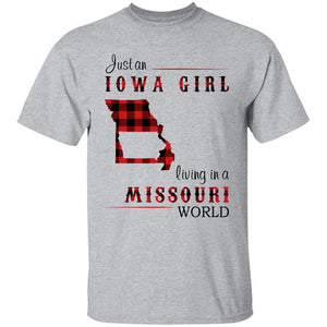 Just An Iowa Girl Living In A Missouri World T-shirt - T-shirt Born Live Plaid Red Teezalo