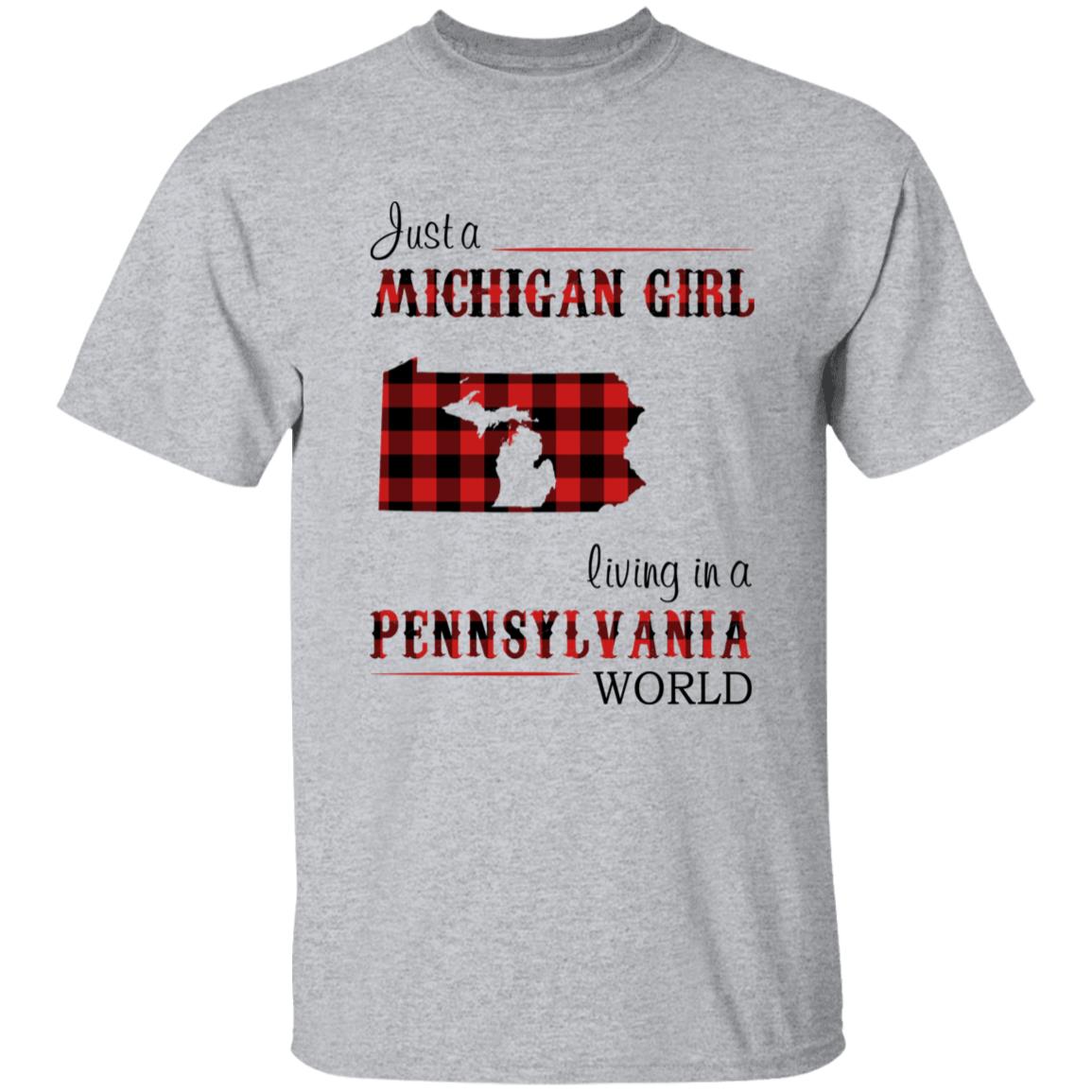 Just A Michigan Girl Living In A Pennsylvania World T-shirt - T-shirt Born Live Plaid Red Teezalo