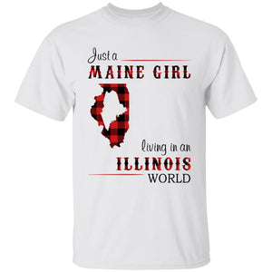 Just A Maine Girl Living In An Illinois World T-shirt - T-shirt Born Live Plaid Red Teezalo
