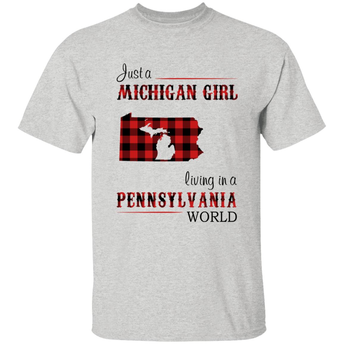 Just A Michigan Girl Living In A Pennsylvania World T-shirt - T-shirt Born Live Plaid Red Teezalo