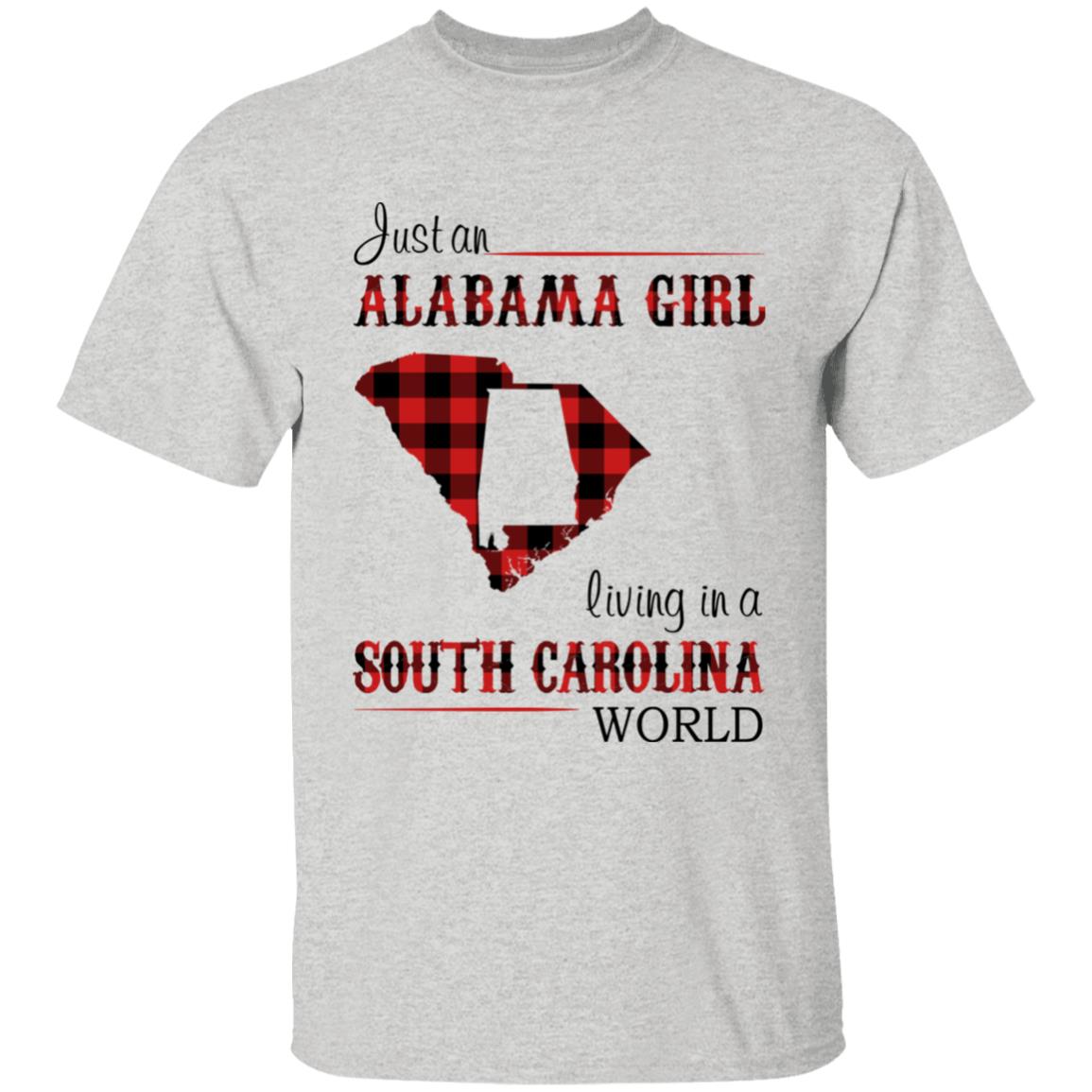 Just An Alabama  Girl Living In A South Carolina World T-shirt - T-shirt Born Live Plaid Red Teezalo