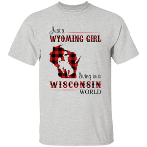 Just A Wyoming Girl Living In A Wisconsin World T-shirt - T-shirt Born Live Plaid Red Teezalo