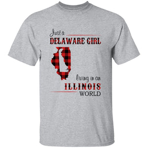 Just A Delaware Girl Living In An Illinois World T-Shirt - T-shirt Born Live Plaid Red Teezalo