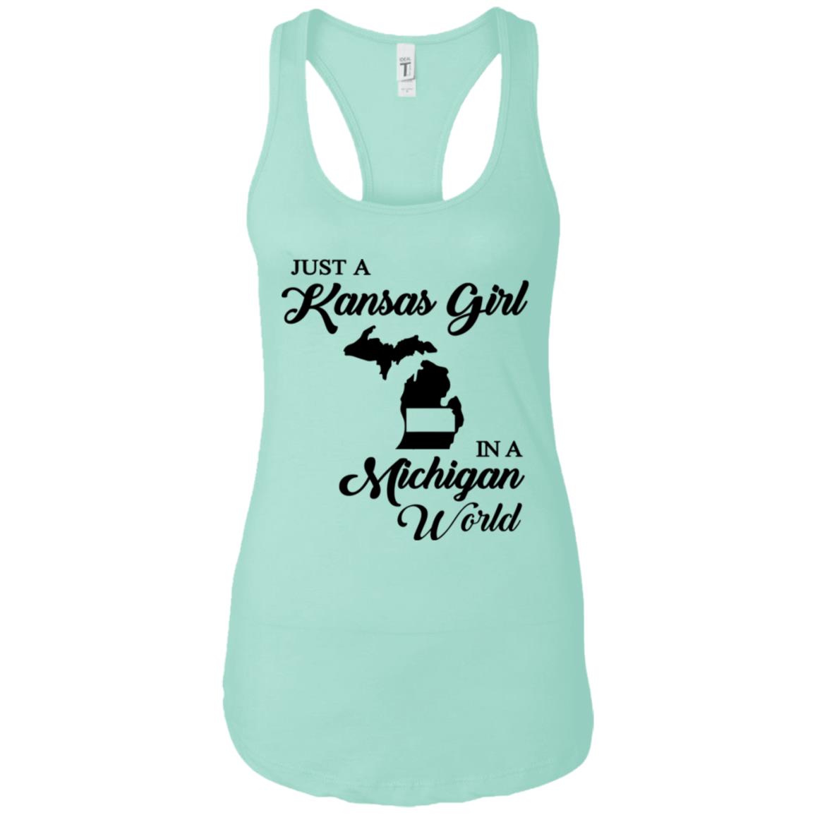 Just A Kansas Girl In A Michigan World T Shirt - T-shirt Teezalo