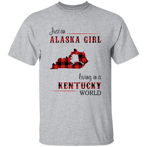 Just An Alaska Girl Living In A Kentucky World T-shirt - T-shirt Born Live Plaid Red Teezalo