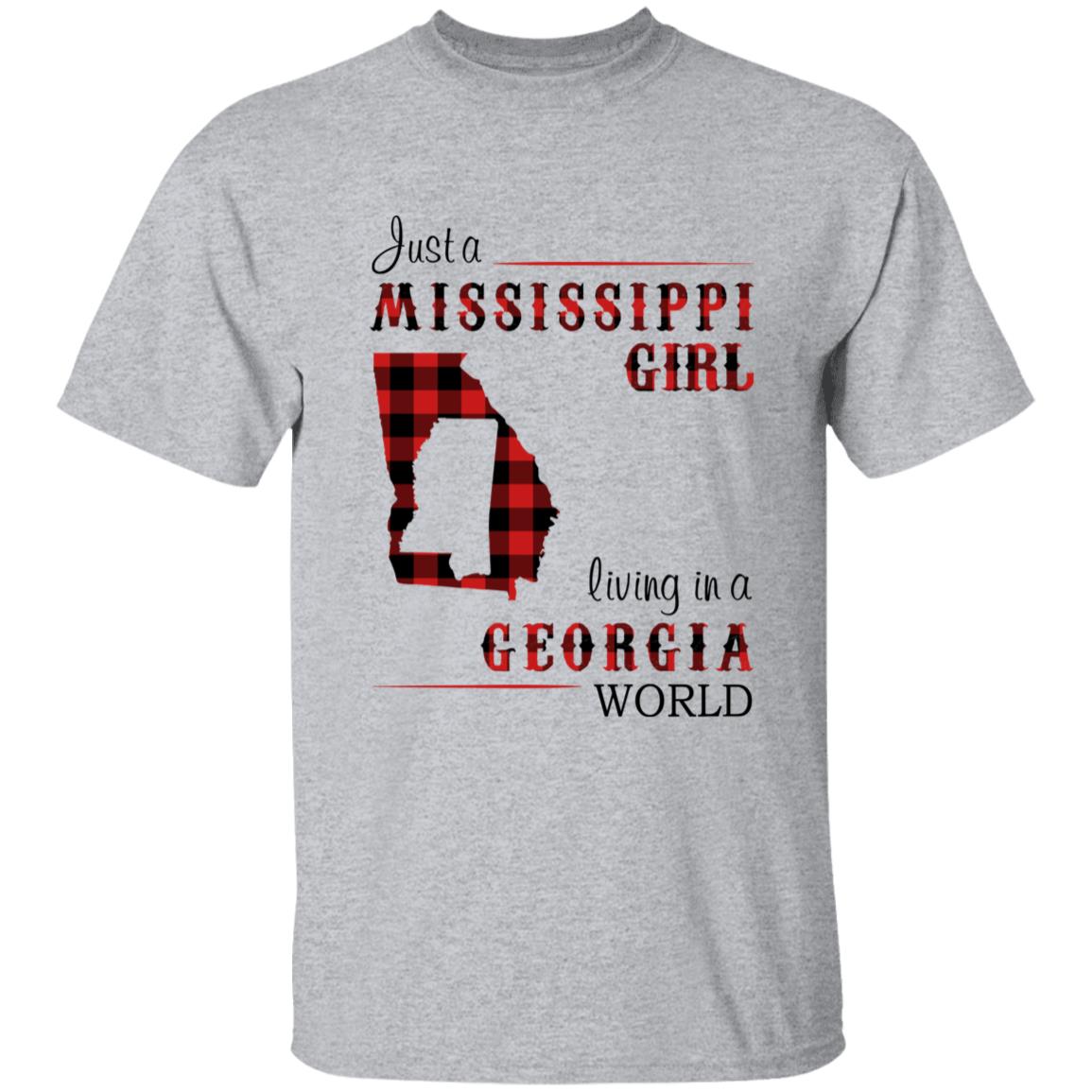 Just A Mississippi Girl Living In A Georgia World T-shirt - T-shirt Born Live Plaid Red Teezalo