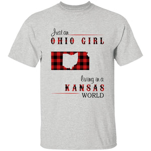 Just An Ohio Girl Living In A Kansas World T-shirt - T-shirt Born Live Plaid Red Teezalo