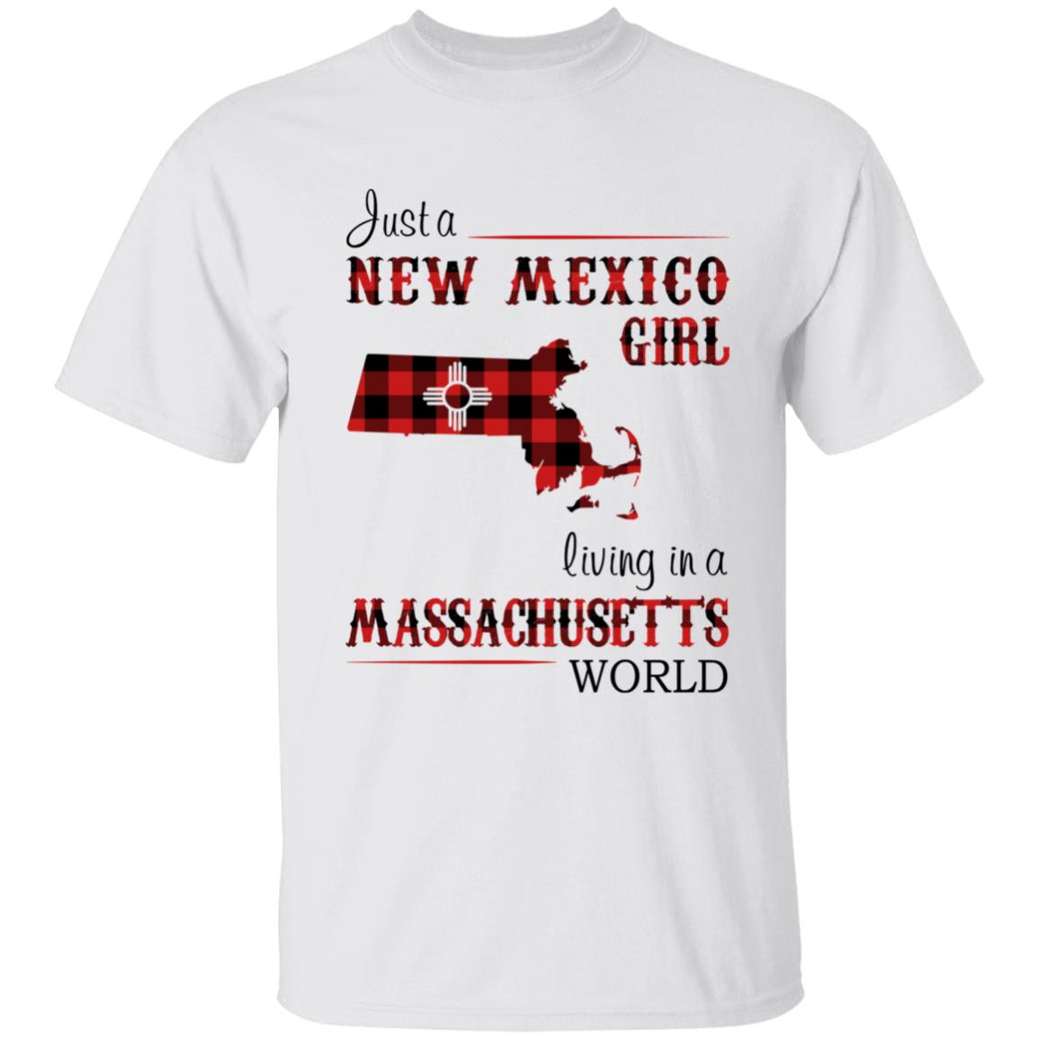 Just A New Mexico Girl Living In A Massachusetts World T-shirt - T-shirt Born Live Plaid Red Teezalo