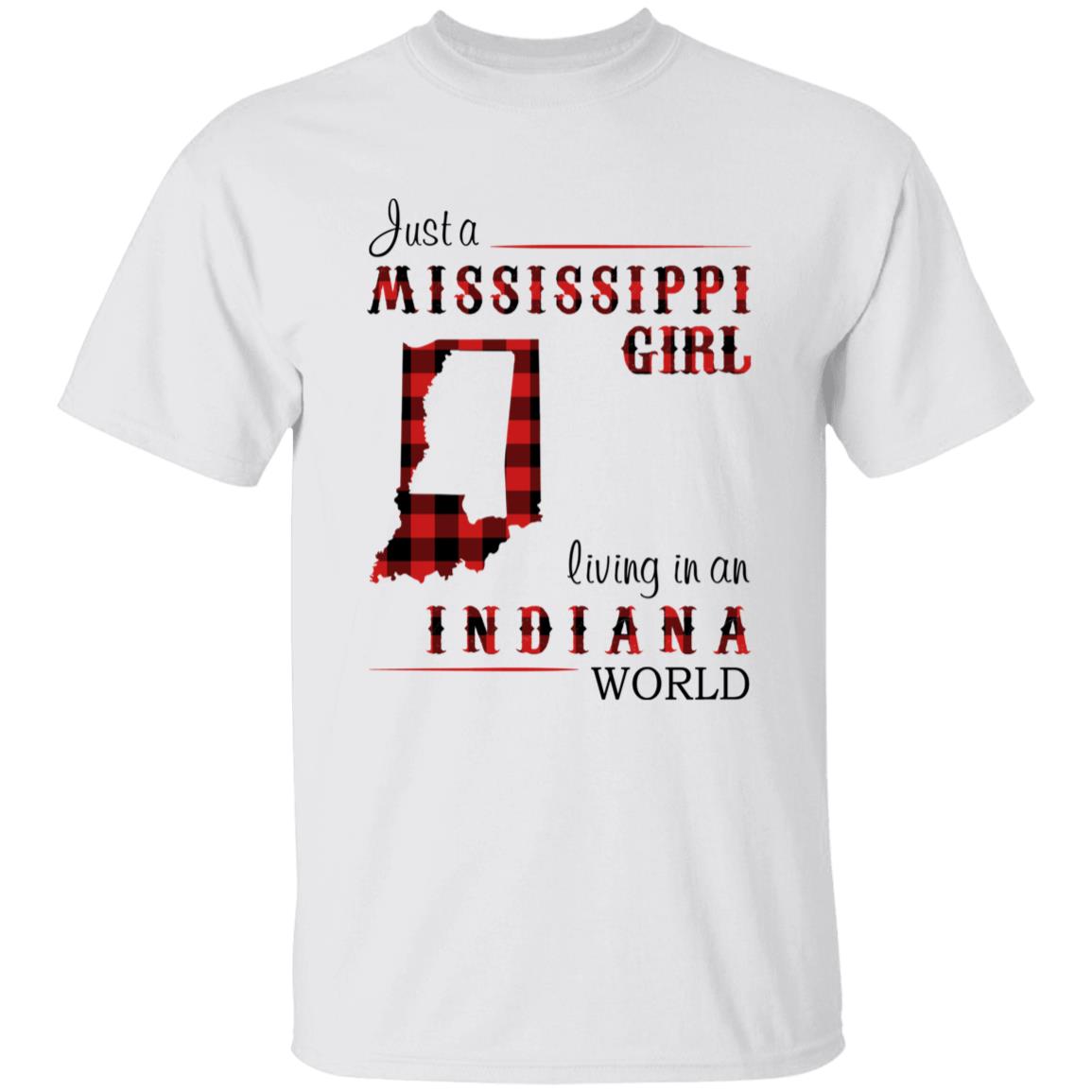 Just A Mississippi Girl Living In An Indiana World T-shirt - T-shirt Born Live Plaid Red Teezalo