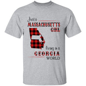 Just A Massachusetts Girl Living In A Georgia World T-shirt - T-shirt Born Live Plaid Red Teezalo