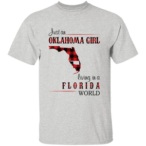 Just An Oklahoma Girl Living In A Florida World T-shirt - T-shirt Born Live Plaid Red Teezalo