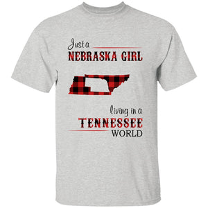 Just A Nebraska Girl Living In A Tennessee World T-shirt - T-shirt Born Live Plaid Red Teezalo