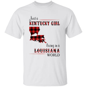 Just A Kentucky Girl Living In A Louisiana World T-shirt - T-shirt Born Live Plaid Red Teezalo