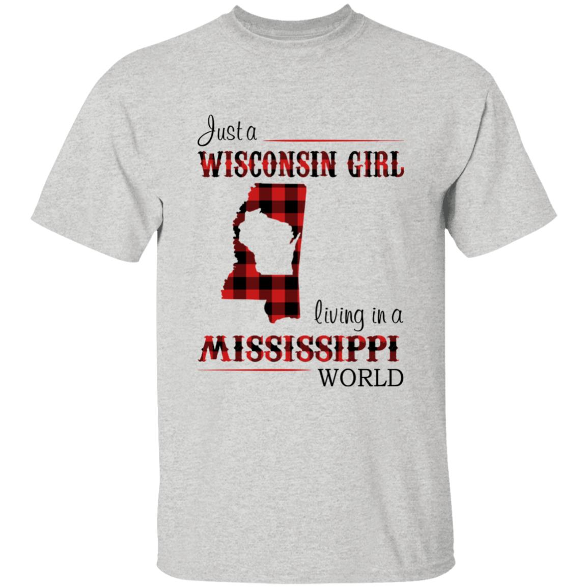 Just A Wisconsin Girl Living In An Mississippi World T-shirt - T-shirt Born Live Plaid Red Teezalo