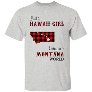 Just A Hawaii Girl Living In A Montana World T-shirt - T-shirt Born Live Plaid Red Teezalo
