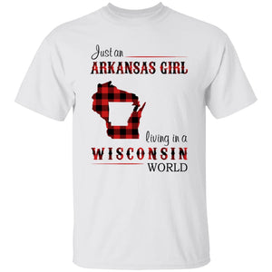 Just An Arkansas Girl Living In A Wisconsin World T-shirt - T-shirt Born Live Plaid Red Teezalo