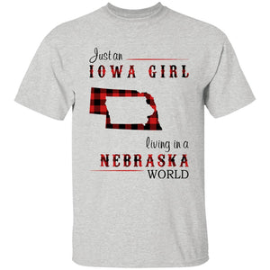 Just An Iowa Girl Living In A Nebraska World T-shirt - T-shirt Born Live Plaid Red Teezalo
