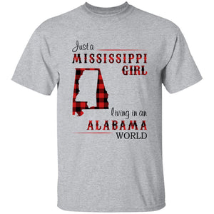 Just A Mississippi Girl Living In An Alabama World T-shirt - T-shirt Born Live Plaid Red Teezalo