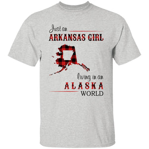 Just An Arkansas Girl Living In An Alaska World T-shirt - T-shirt Born Live Plaid Red Teezalo