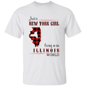 Just A New York Girl Living In An Illinois World T-shirt - T-shirt Born Live Plaid Red Teezalo