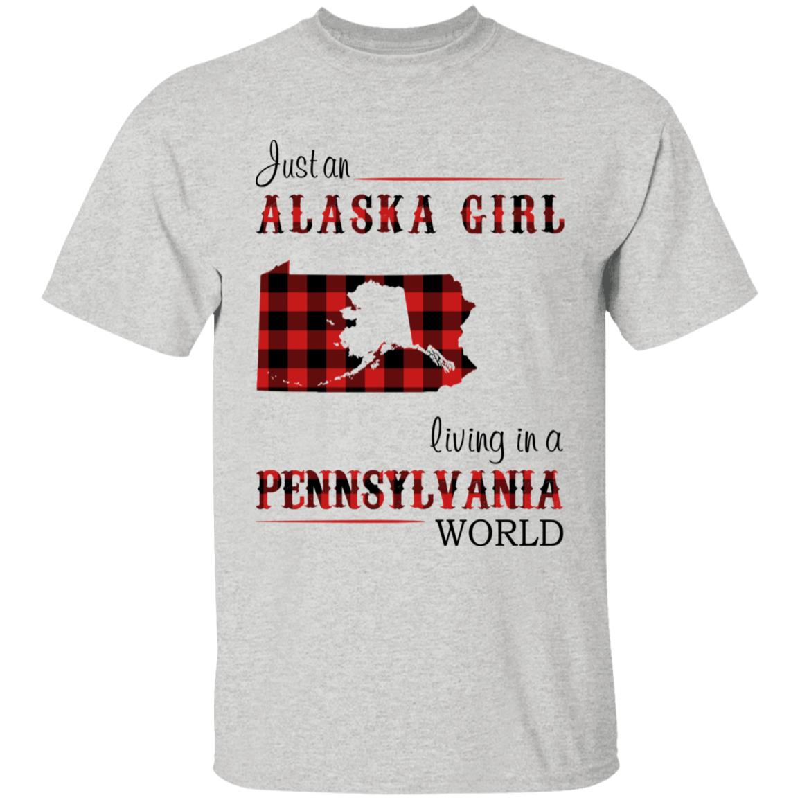 Just An Alaska Girl Living In A Pennsylvania World T-shirt - T-shirt Born Live Plaid Red Teezalo