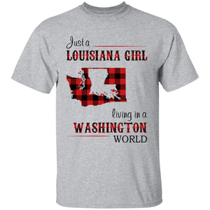 Just A Louisiana Girl Living In A Washington World T-shirt - T-shirt Born Live Plaid Red Teezalo