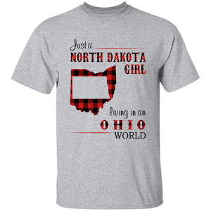 Just A North Dakota Girl Living In An Ohio World T-shirt - T-shirt Born Live Plaid Red Teezalo