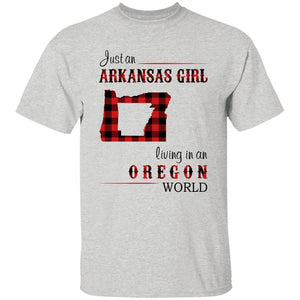 Just An Arkansas Girl Living In An Oregon World T-shirt - T-shirt Born Live Plaid Red Teezalo