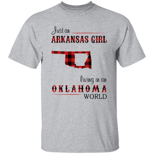 Just An Arkansas Girl Living In An Oklahoma World T-shirt - T-shirt Born Live Plaid Red Teezalo