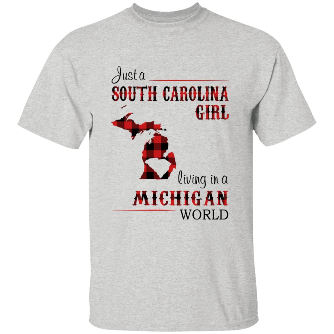Just A South Carolina Girl Living In A Michigan World T-shirt - T-shirt Born Live Plaid Red Teezalo