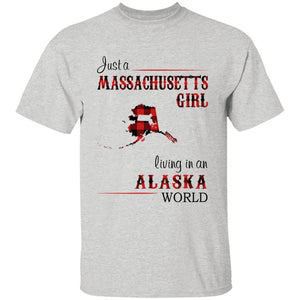 Just A Massachusetts Girl Living In An Alaska World T-shirt - T-shirt Born Live Plaid Red Teezalo
