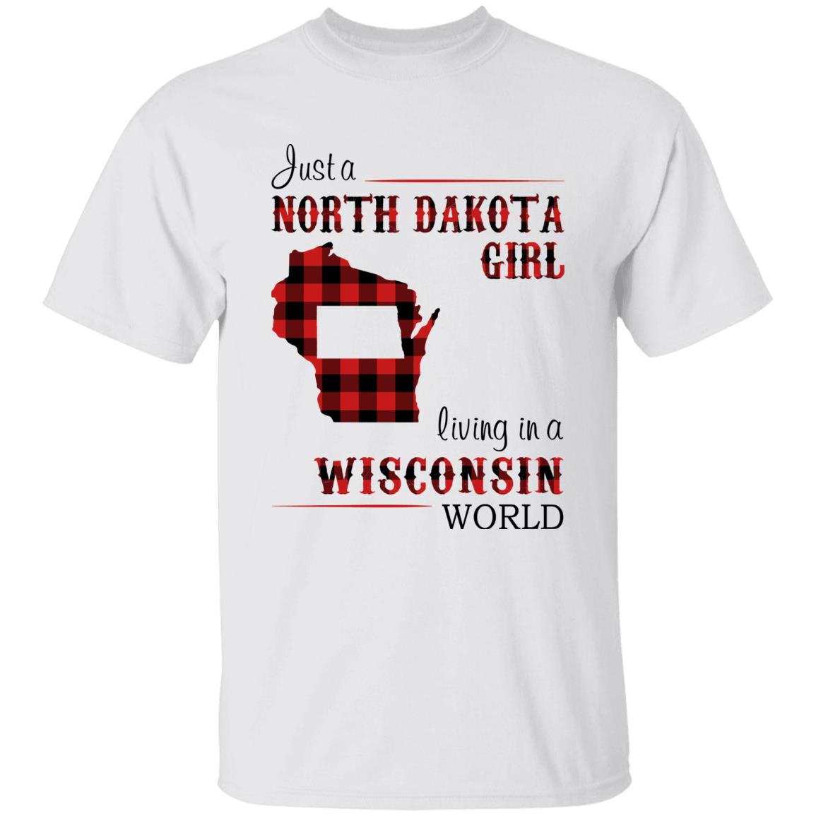 Just A North Dakota Girl Living In A Wisconsin World T-shirt - T-shirt Born Live Plaid Red Teezalo