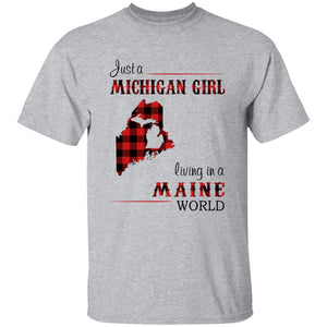 Just A Michigan Girl Living In A Maine World T-shirt - T-shirt Born Live Plaid Red Teezalo
