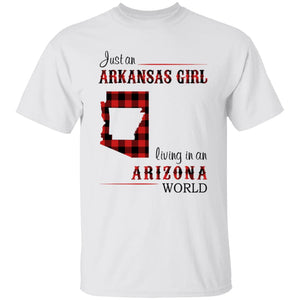 Just An Arkansas Girl Living In An Arizona World T-shirt - T-shirt Born Live Plaid Red Teezalo
