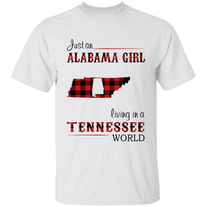Just An Alabama  Girl Living In A Tennessee World T-shirt - T-shirt Born Live Plaid Red Teezalo