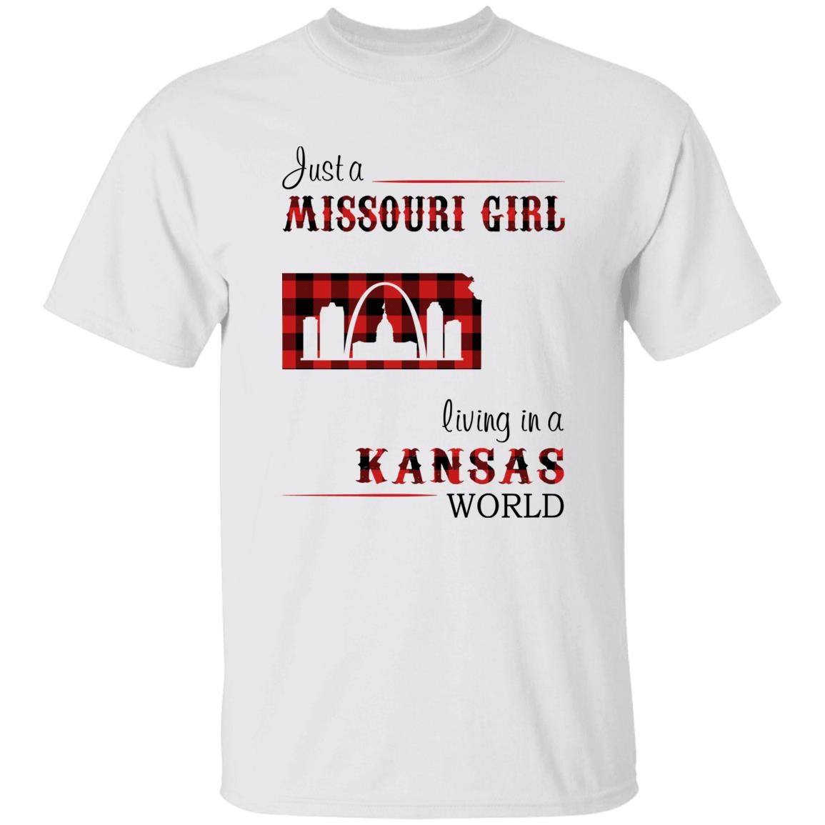 Just A Missouri Girl Living In A Kansas World T-shirt - T-shirt Born Live Plaid Red Teezalo