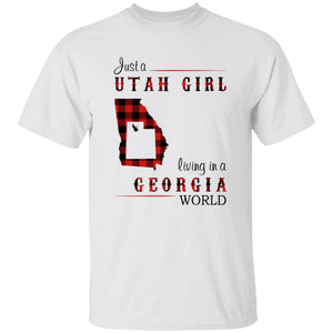 Just A Utah Girl Living In A Georgia World T-shirt - T-shirt Born Live Plaid Red Teezalo