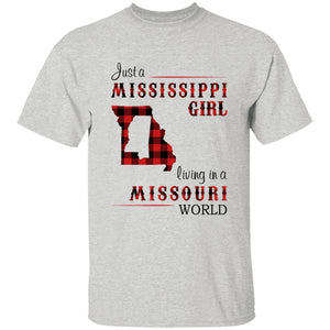 Just A Mississippi Girl Living In A Missouri World T-shirt - T-shirt Born Live Plaid Red Teezalo