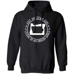 Just An Iowa Girl Living In An Oregon World T- Shirt - T-shirt Teezalo