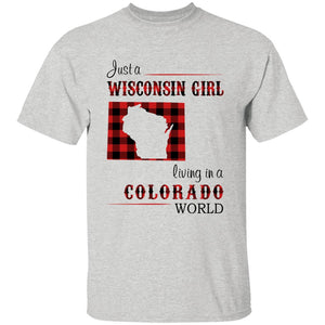 Just A Wisconsin Girl Living In A Colorado World T-shirt - T-shirt Born Live Plaid Red Teezalo