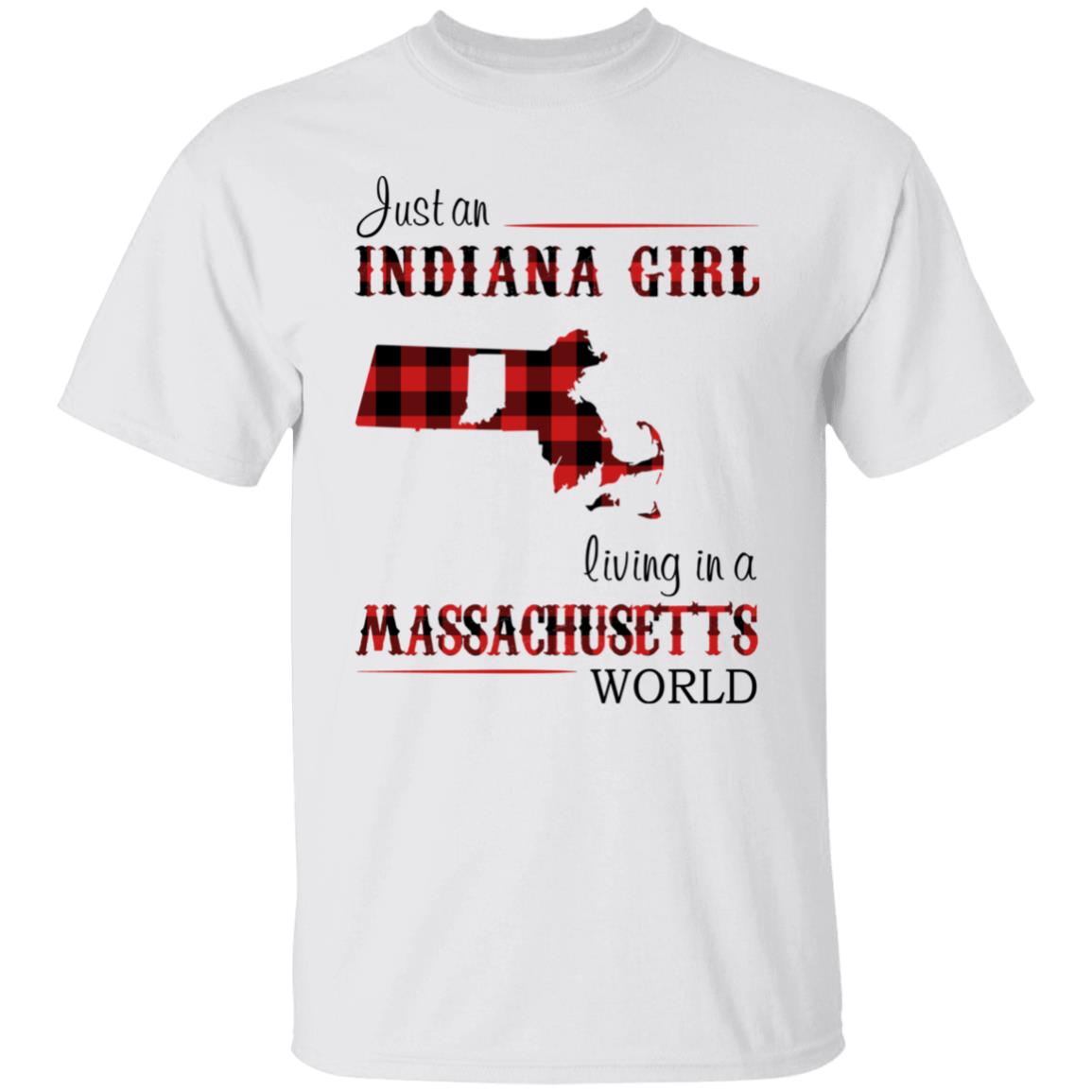 Just An Indiana Girl Living In A Massachusetts World T-Shirt - T-shirt Born Live Plaid Red Teezalo