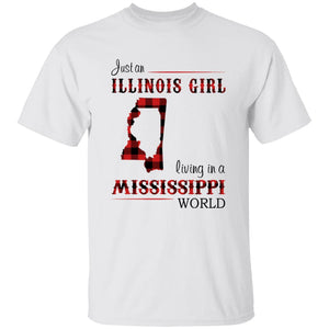 Just An Illinois Girl Living In A Mississippi World T-shirt - T-shirt Born Live Plaid Red Teezalo