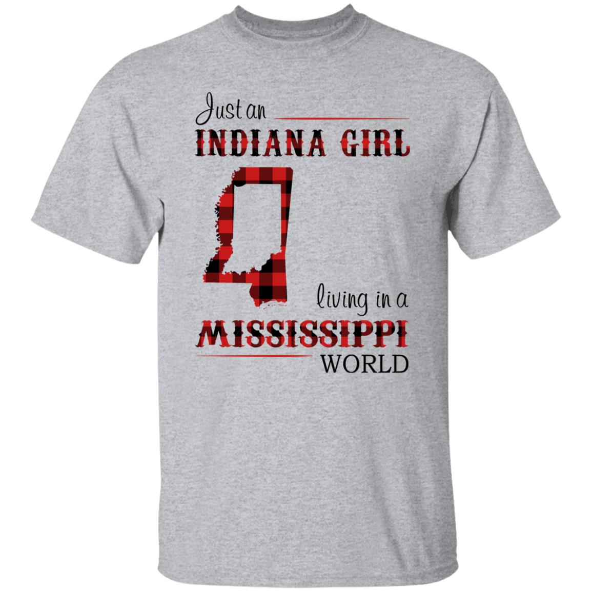 Just An Indiana Girl Living In A Mississippi World T-Shirt - T-shirt Born Live Plaid Red Teezalo
