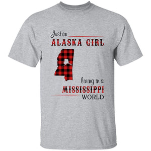 Just An Alaska Girl Living In A Mississippi World T-shirt - T-shirt Born Live Plaid Red Teezalo