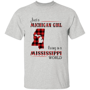 Just A Michigan Girl Living In A Mississippi World T-shirt - T-shirt Born Live Plaid Red Teezalo