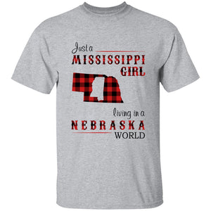 Just A Mississippi Girl Living In A Nebraska World T-shirt - T-shirt Born Live Plaid Red Teezalo