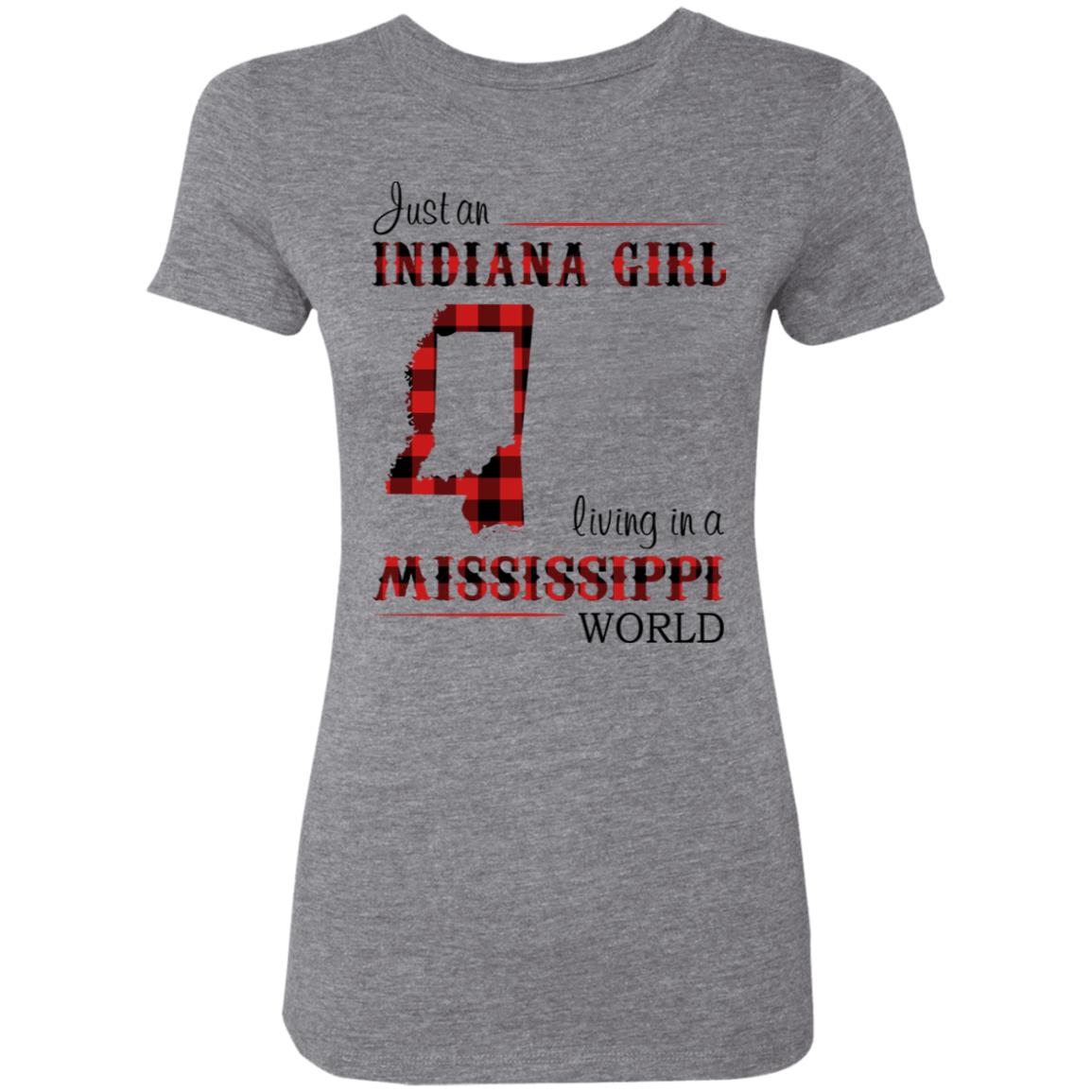 Just An Indiana Girl Living In A Mississippi World T-Shirt - T-shirt Born Live Plaid Red Teezalo