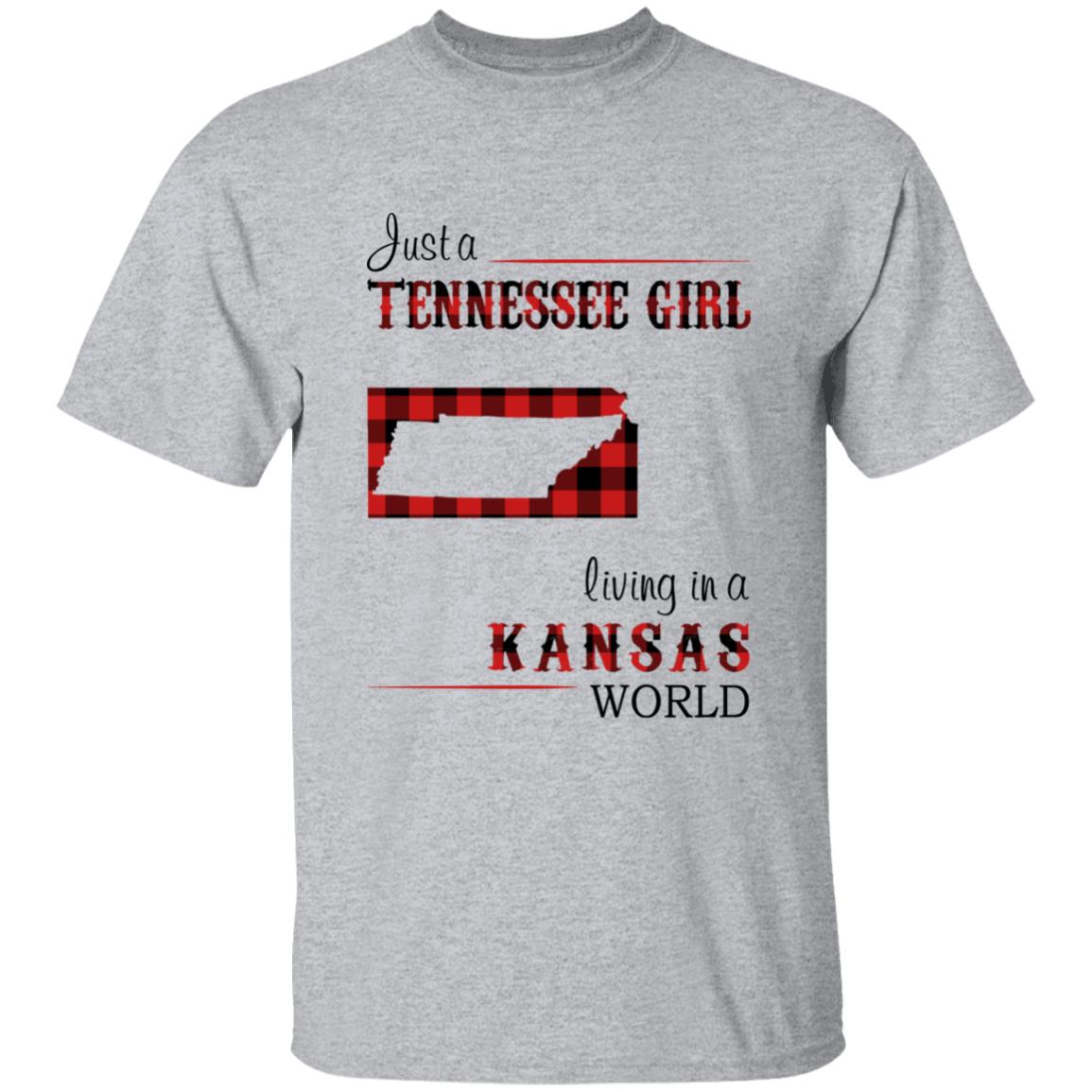 Just A Tennessee Girl Living In A Kansas World T-shirt - T-shirt Born Live Plaid Red Teezalo