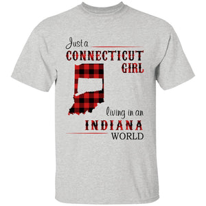 Just A Connecticut Girl Living In An Indiana World T-shirt - T-shirt Born Live Plaid Red Teezalo